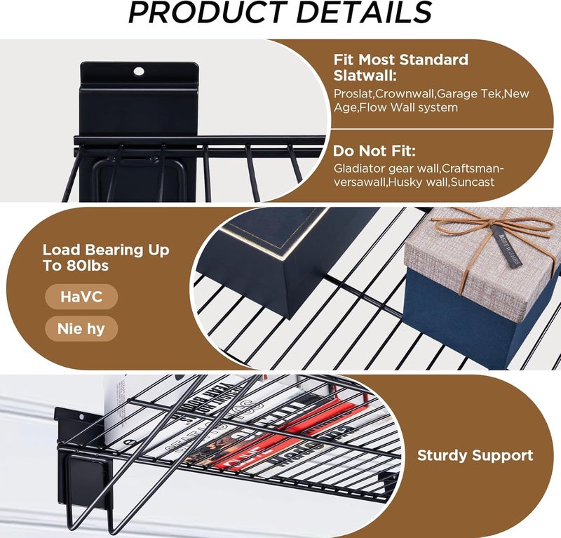 BAKEWAY 24-Inch Width Slatwall Shelves, Duty Storage Slatwall Shelf, Slat Wall Wire Shelf, Black Slatwall Accessories -2 Pack - Image 4